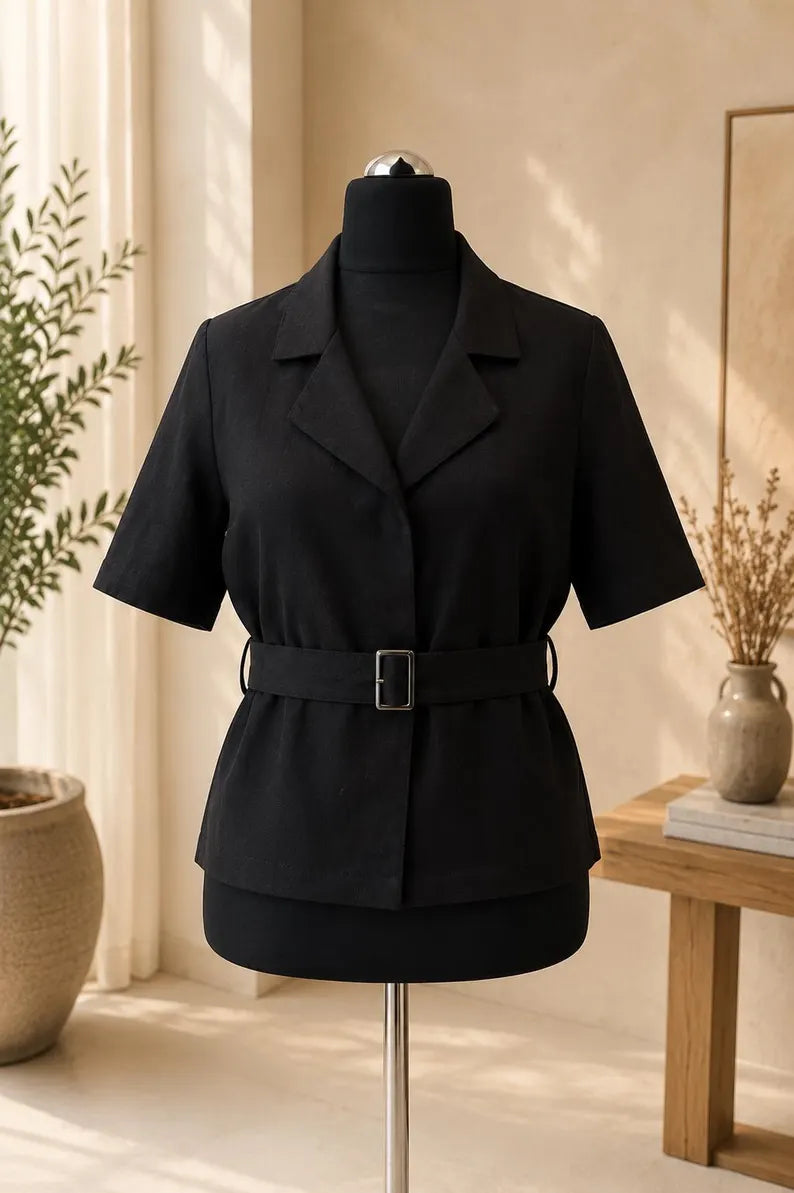 Women's Linen Belted Blazer